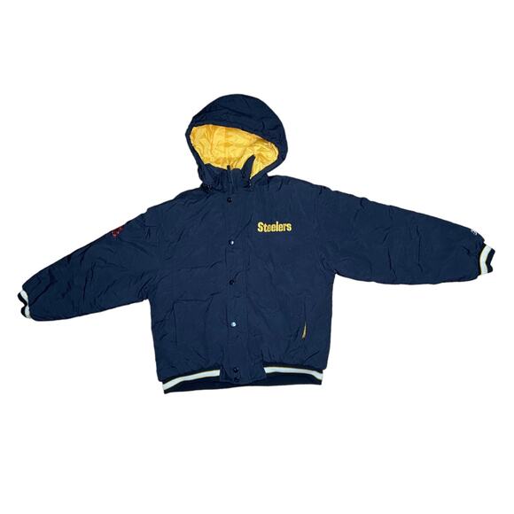 Vintage Reebok Steelers Oversized Coat with Hood Kids size Large 14 16 Nylon - Picture 3 of 7